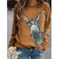 thumbnail image 1 of New Fashion Women's Autumn and Winter Long Sleeve Top Solid Color Printed Casual Pullover Round Neck Sweater, 1 of 1