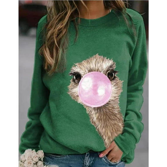 New Fashion Women's Casual Autumn and Winter Solid Color Long Sleeves Floral Print Women's Round-Neck Top Loose-Fit Pullover