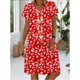 thumbnail image 1 of New Fashion Women's Casual Round Neck Element Printed Pocket Short Sleeve Large Swing Dress, 1 of 1