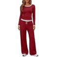 thumbnail image 1 of New Fashion Women's Casual Sets Long-sleeved T-shirt Wide-leg Trousers Sportswear Women's Clothing conjuntos de pantalones, 1 of 3