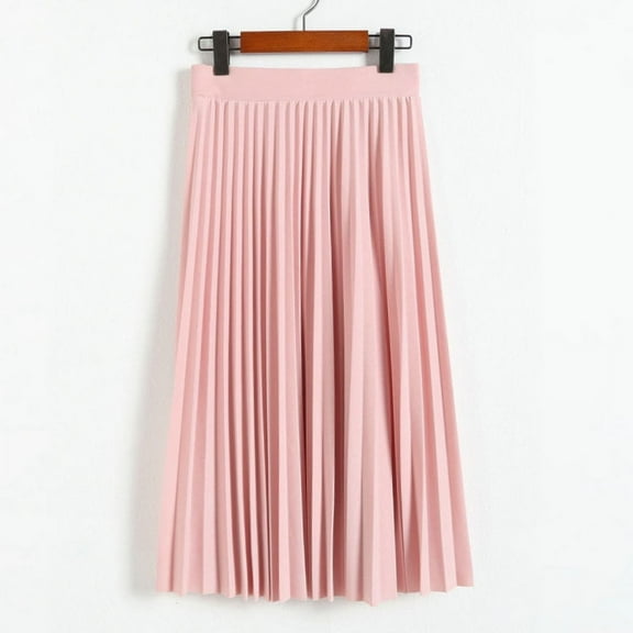 New Fashion Women's High Waist Pleated Solid Color Half Length Elastic Skirt Promotions Lady Black Pink