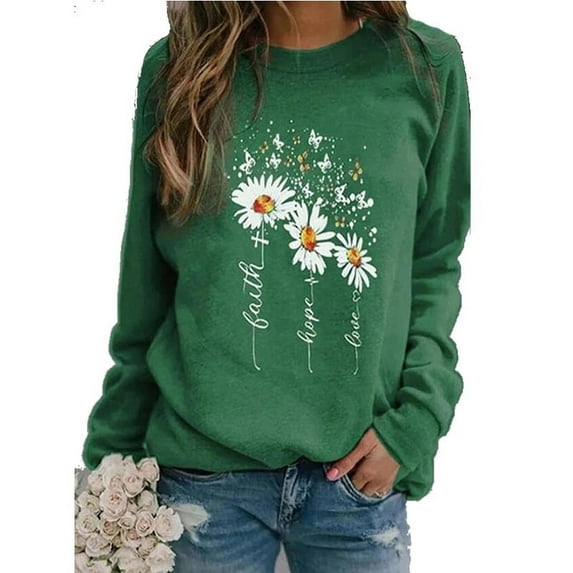 New Fashion Women's Loose Top Autumn and Winter Long Sleeve Round Neck Printed Casual Sweater