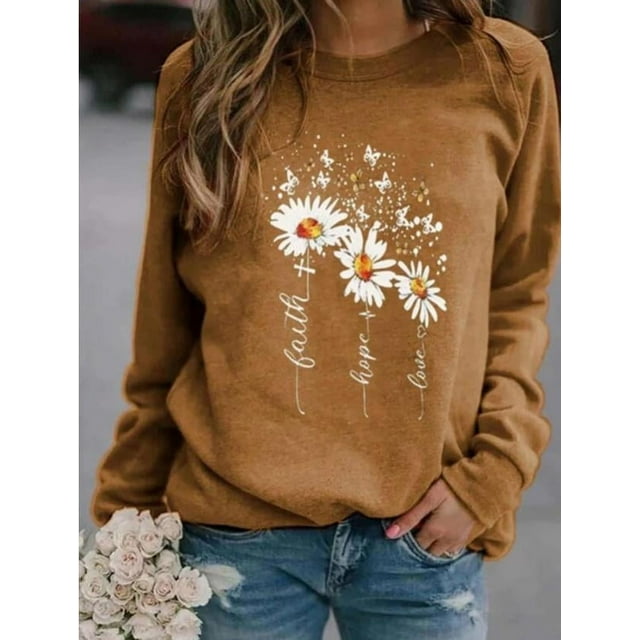 New Fashion Women's Loose Top Autumn and Winter Long Sleeve Round Neck ...