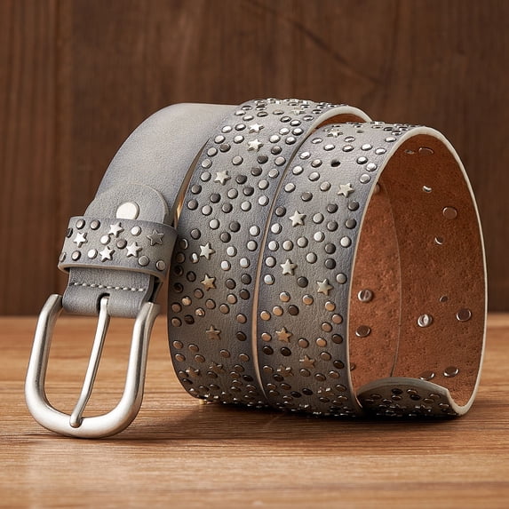 New Fashion Women's Rivet Belts Punk Rock Style Male Belt For Lady PU Leather Sequins Metal buckle Wide Metal Star Rivet bead