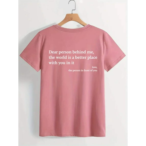 New Fashion Womens Letter T-Shirt Round Neck Short Sleeve Slogan Tee Top