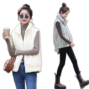 New Fashionable Autumn And Winter Fur One-Piece Lamb Hair Vest Brown L