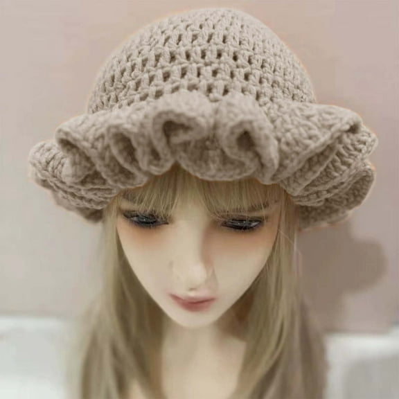 New Fashionable Autumn And Winter Handmade Crocheted Solid Color Women's Outdoor Fisherman Hat Ruffled Windproof Carnival Hat Petite Hats for Women Show Visor Women Summer Hats Travel Hat Track Hats