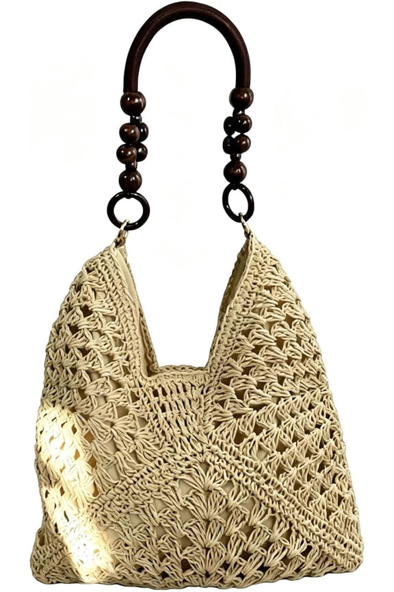 New Fashionable Handmade Woven Bag Boho Straw Beach Tote Bag for Women, Crochet Shoulder Summer Purse Large Beach Travel Bag