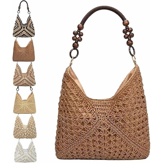 New Fashionable Handmade Woven Bag, Crochet Bucket Bag for Women, Handbags Hobo Handmade Flower Tote Bags(D)