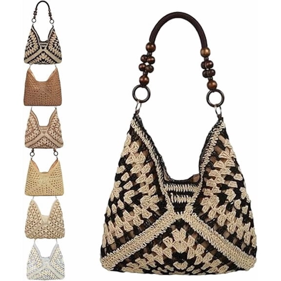 New Fashionable Handmade Woven Bag, Crochet Bucket Bag for Women, Handbags Hobo Handmade Flower Tote Bags(F)