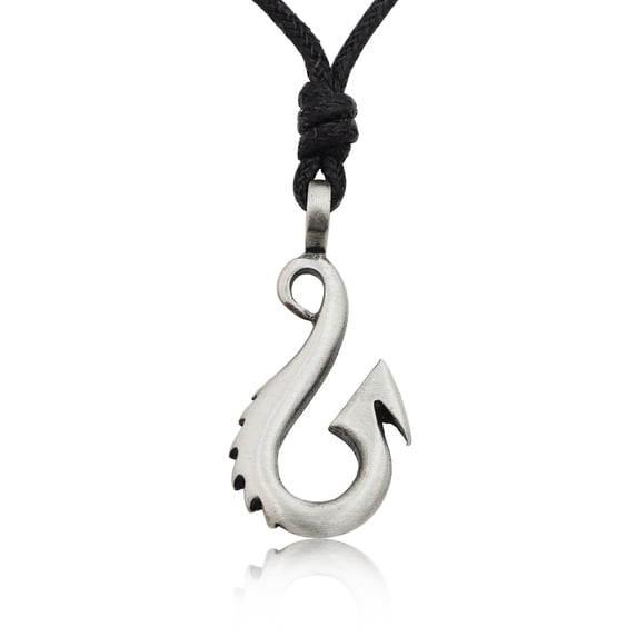 New Fashionable Maori Fishing Hook Silver Pewter Charm Necklace Pendant Jewelry With Cotton Cord