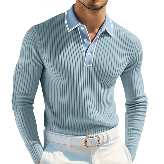 New Fashionable Men's POLO Shirt Long-Sleeved Summer Men's Cross-Border Casual Striped Lapel Polo Shirt For Men