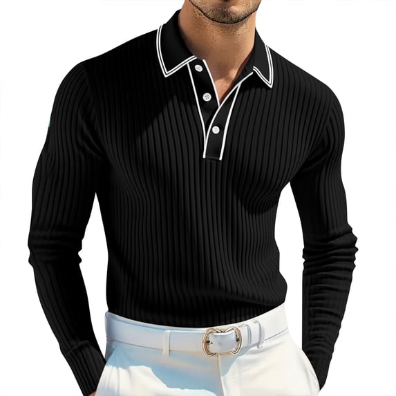 New Fashionable Men's POLO Shirt Long-Sleeved Summer Men's Cross-Border Casual Striped Lapel Polo Shirt For Men