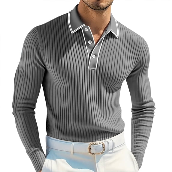 New Fashionable Men's POLO Shirt Long-Sleeved Summer Men's Cross-Border Casual Striped Lapel Polo Shirt For Men