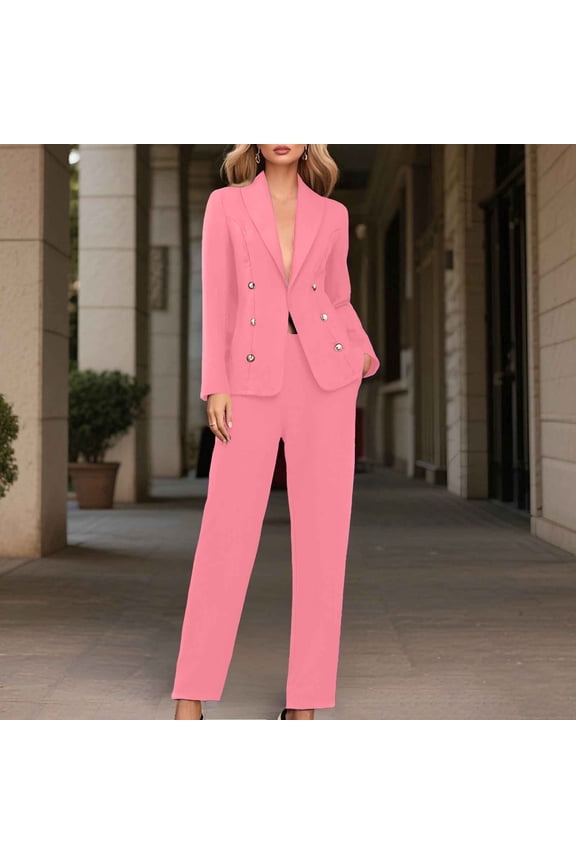 A New Fashionable Women's Button Down Form Fitting Lapel Cardigan And Elegant Suit Jacket Set Homecoming Pants Outfit Junior Dressy Pant Suits for A Wedding Winter plus Size Jumpsuits Wedding Outfits