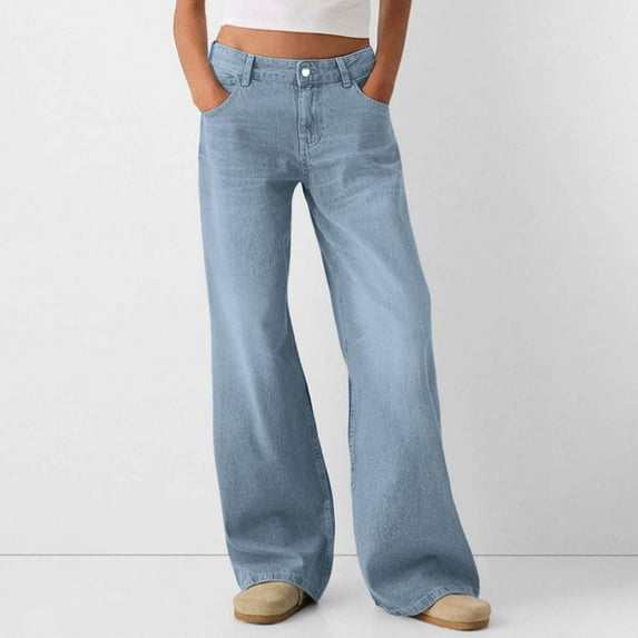 New Fashionable Women's Loose Wide Leg Solid Color Casual And Versatile Jeans Jean Pants for Women Work Knit Denim Leggings for Women Women Jean Stretch Jean Pants for Women Size Women Clothes Jean