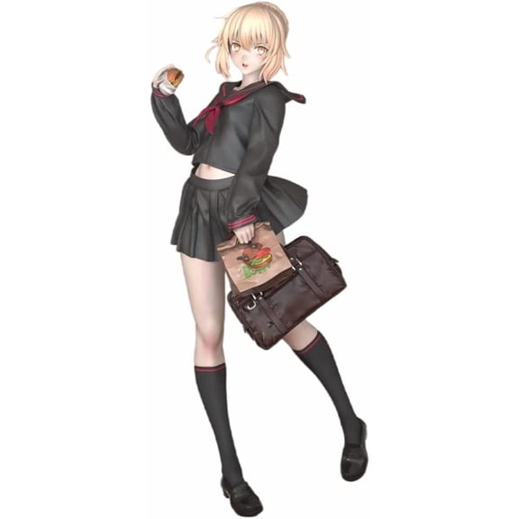 New Fate/Grand Order: Altria Pendragon Alter School Uniform Ver Burger Character Anime Statue Figure Desktop Ornament Popular Decorations Fan Souvenirs Creative Gift Collection 23cm/9inchBlack