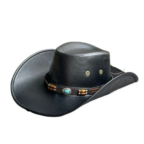 New Faux Leather Western Cowboy Hats For Women Men Vintage Gentleman Dress Hats Panama Cowgirl Jazz Cap Sombrero Hombre ,Durable Quality