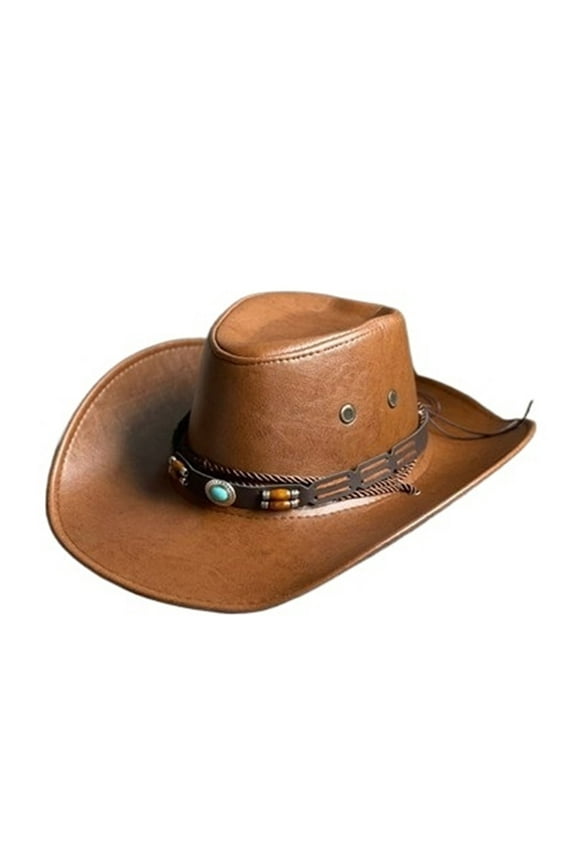 New Faux Leather Western Cowboy Hats For Women Men Vintage Gentleman Dress Hats Panama Cowgirl Jazz Cap Sombrero Hombre ,Fashion