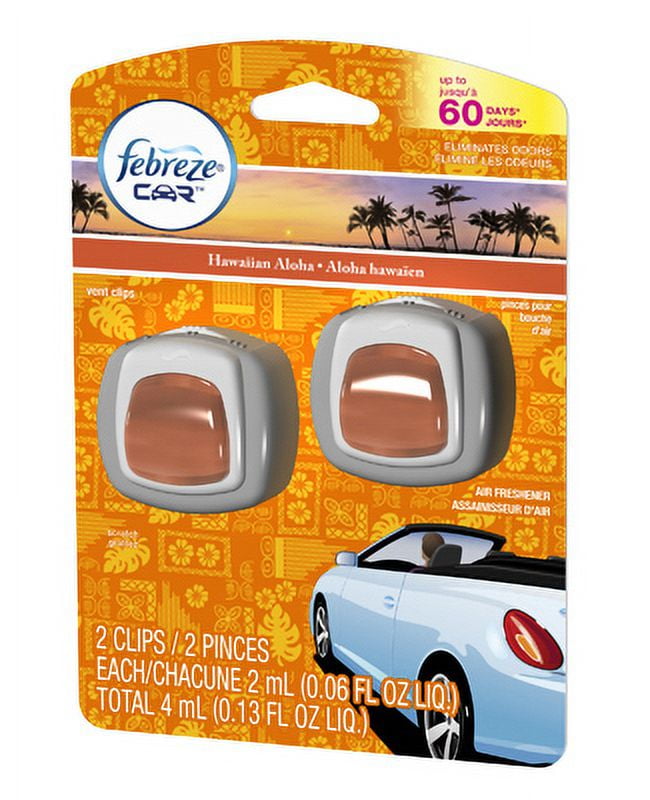 New Febreze 2 Pack .13 OZ Car Hawaiian Aloha Car Vent Clip Car Air