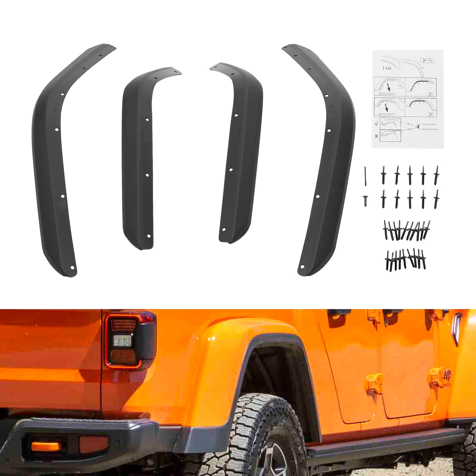 New Fender Flares Extensions Set Compatible with Jeep Gladiator JT 2020