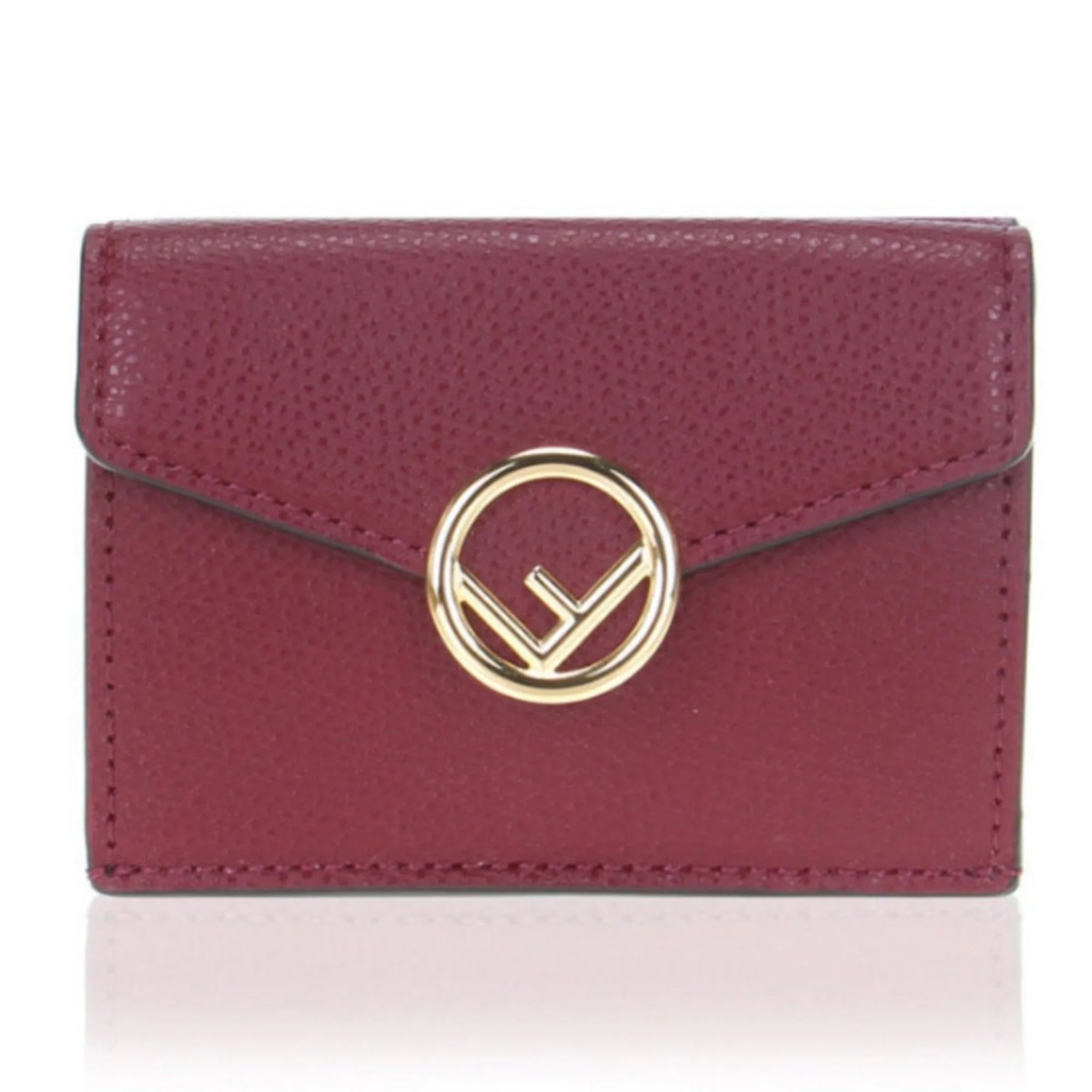 New Fendi Calf Leather F Logo Barola Red Micro Trifold Wallet