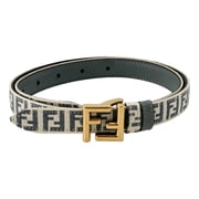 New Fendi FF Blue and White Canvas Leather Belt Gold FF Buckle Size 95