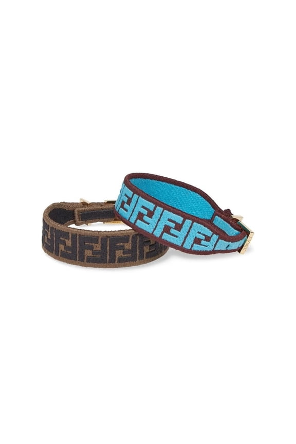 New Fendi FF Embroidered Brown Cyber Blue Kit Bracelet 8AH256