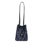 New Fendi FF Origami Mini Sac Blue Jacquard Canvas Leather Crossbody Bag Italy