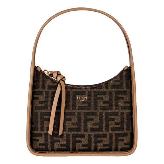 New Fendi Fendessence Zucca Canvas Brown Crescent Mini Shoulder Bag Gold-Tone Hardware