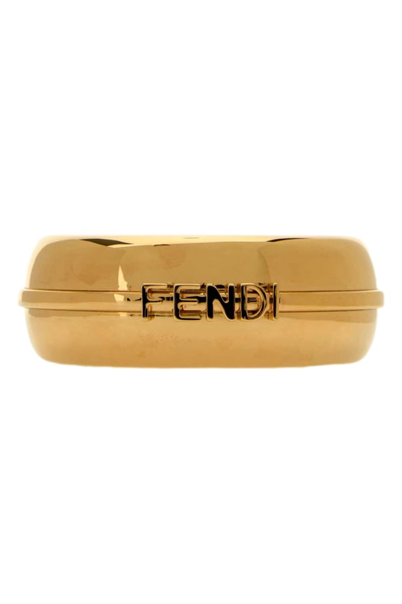 New Fendi Fendigraphy Wide Logo Bangle Bracelet Gold Tone Metal Raised FENDI Logo Jewelry