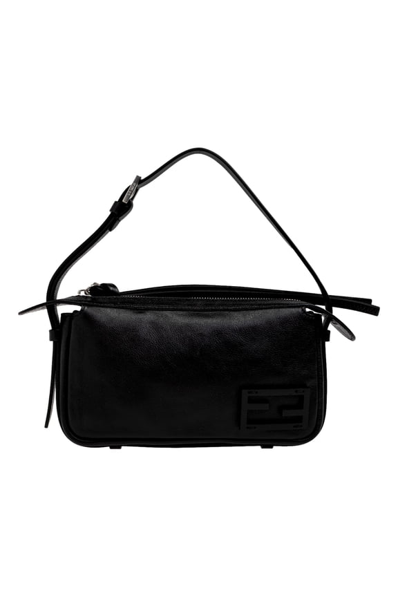 New Fendi Simply Fendi Mini Black Leather Shoulder Bag Zip Top Designer Purse