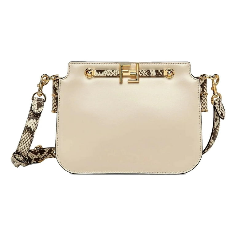 New Fendi Touch Ivory and Python Print Leather Shoulder Bag 8BT349