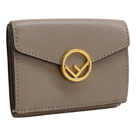 New Fendi Tri-Fold Wallet Gray Leather Gold Hardware Snap Closure Made in Italy