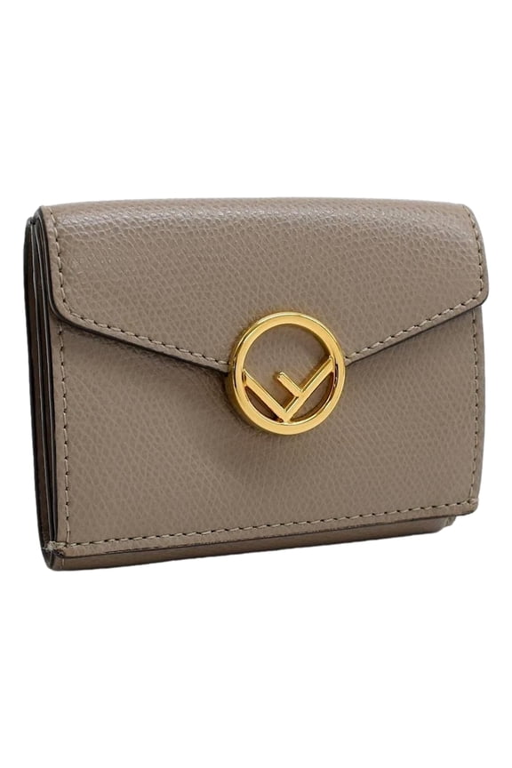 New Fendi Tri-Fold Wallet Gray Leather Gold Hardware Snap Closure Made in Italy