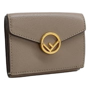 New Fendi Tri-Fold Wallet Gray Leather Gold Hardware Snap Closure Made in Italy