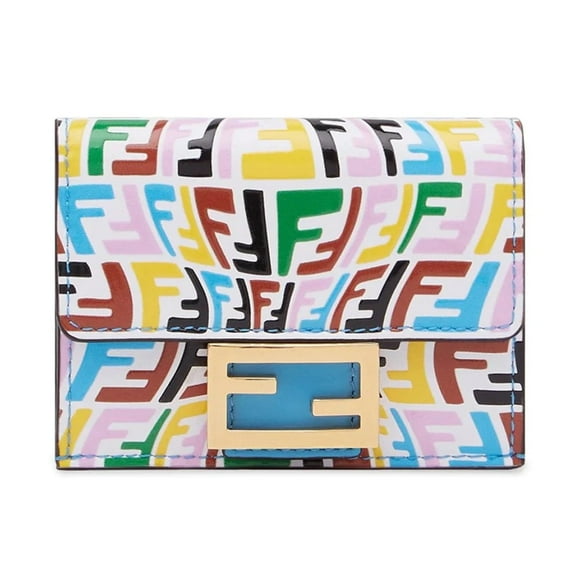 New Fendi Vertigo Baguette Multicolor Leather Small Trifold Wallet 8M0395
