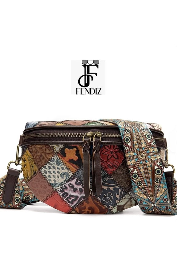 New Fendiz Elegant Shoulder Sling Bag Genuine Cow Leather Retro Classic