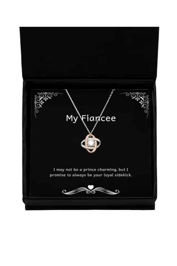 New Fiancee Love Knot Rose Gold Necklace, I May not be a Prince Charming, but I, Gifts for, Present from, Jewelry for Fiancee, Sarcasticfianceegift, Sarcastic Engagement Gifts for Your Fiancee,