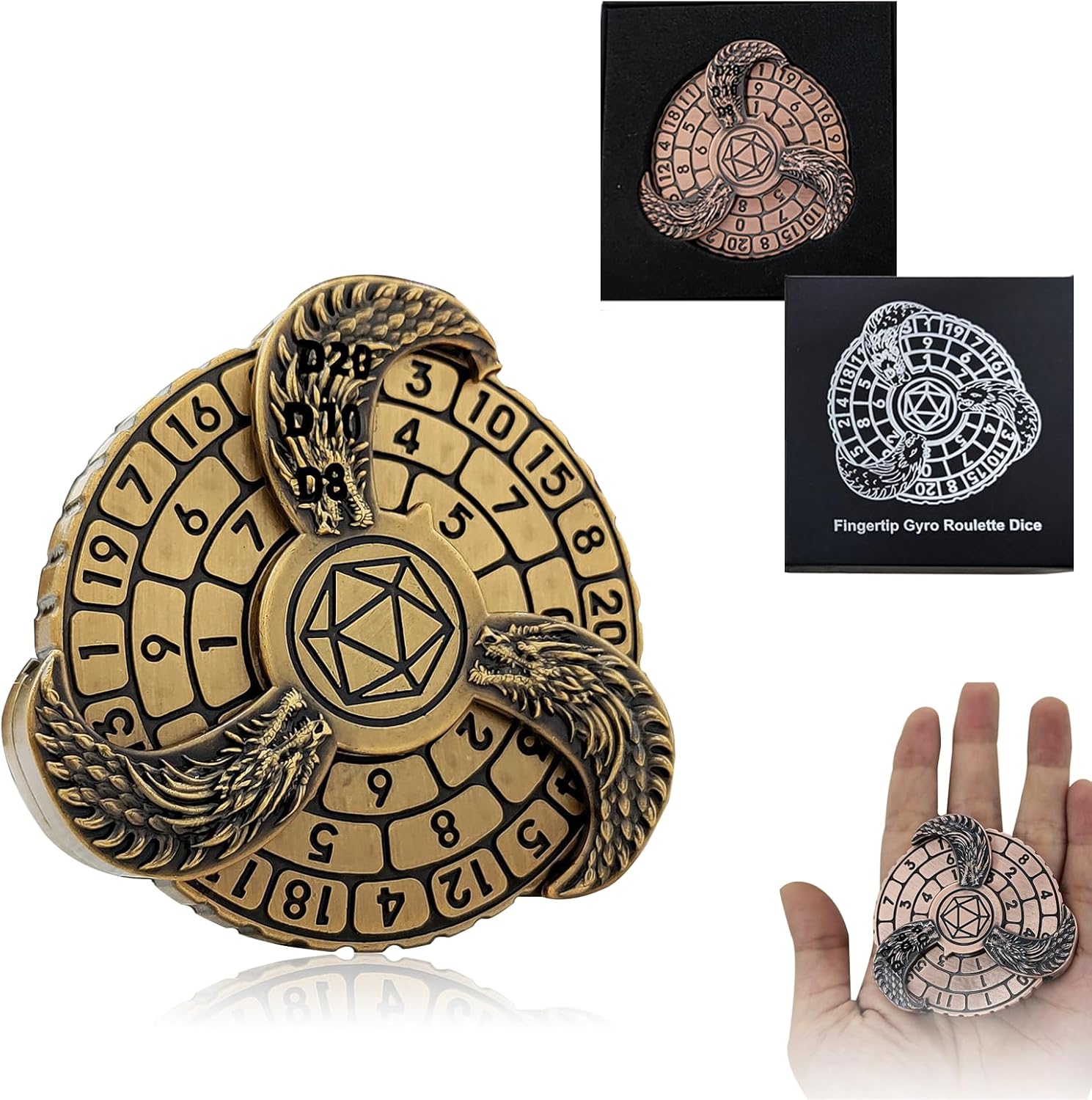 DND Würfel Spinner 7-in-1 Metall – Phoenix Design, Fingertip Gyro Für D&D, Mit Geschenkbox