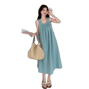 New Figure Hanging Neck Dress Q Simple Versatile Casual And Comfortable Water Blue L Gentle Wind Fairy Classical Leisure