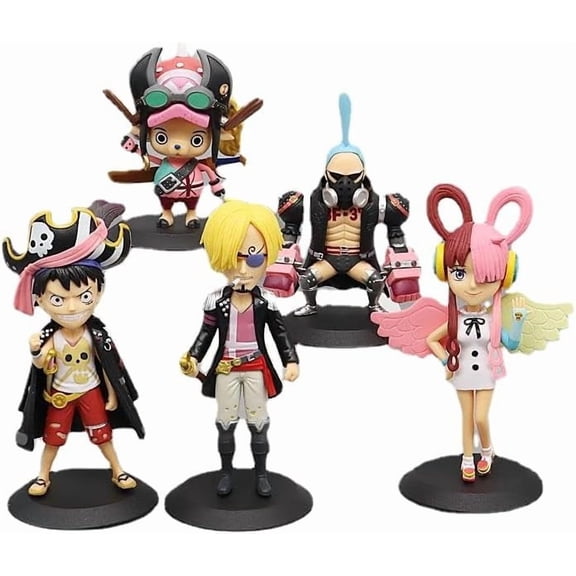 New Figures, Luffy Zoro Sanji Figure Q Version Statue 10cm/3.9inch Mini Figures Cartoon Doll Toys Anime Collection Decoration (5 Pieces of A)