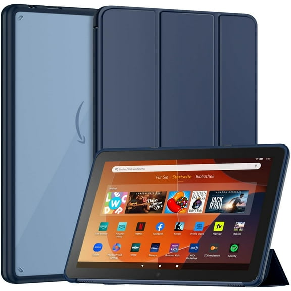 New Fire HD 10 Tablet Case(Only Fit 13th Gen, 2023 Release), Premium PU Leather Trifold Stand PC Clear Back Cover Case with Auto Wake/Sleep, Not for Nokia iPad Samsung -Navy Blue