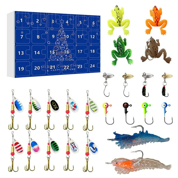 New Fishing Advent Calendar 2024 Adult Men Teen Boys, 24 Day Fishing Lure Countdown Calendar with Minnow Popper Crankbait VIB Xmas Fishing Gift for Father Granpa Brother Boyfriend