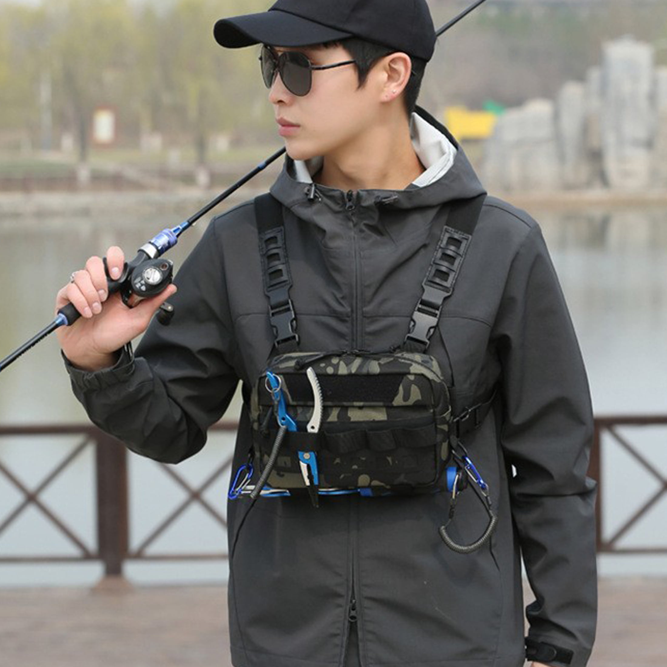 New Fishing Chest Bag, Multifunctional Camouflage Fishing and Cycling Crossbody Bag, Outdoor Sports Vest Waist Bag with Molle System
