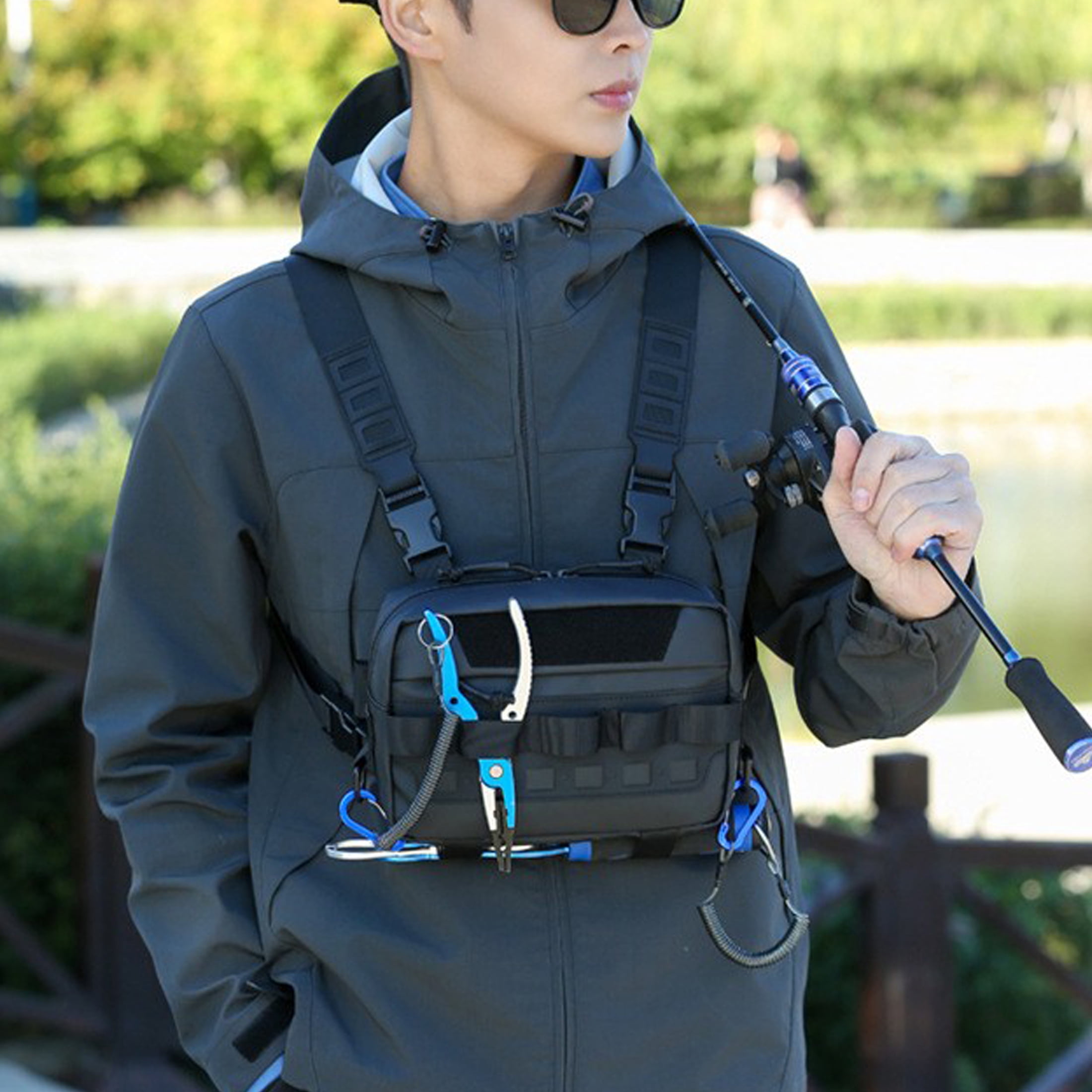 New Fishing Chest Bag, Multifunctional Camouflage Fishing and Cycling Crossbody Bag, Outdoor Sports Vest Waist Bag with Molle System
