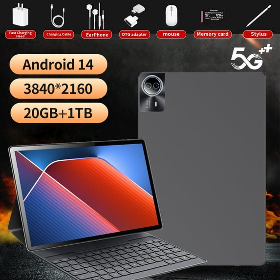 New Flagship Tablet 2026 Android14 Tablet, 14 Inch Tablet,5G Wi-Fi Tablet Computer,2 In 1 Tablet with Keyboard, 20GB RAM 1000GB ROM ,Snapdragon 10-core processor,3840* 2160 IPS,Bluetooth5.0,GPS