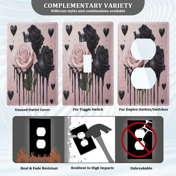 New Flame-Retardant Switch Plate Cover，DIY Wall Plate Decor with Screws，Black and Pink Roses