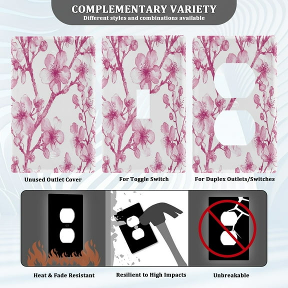 New Flame-Retardant Switch Plate Cover,DIY Wall Plate Decor with Screws,Cherry Blossom