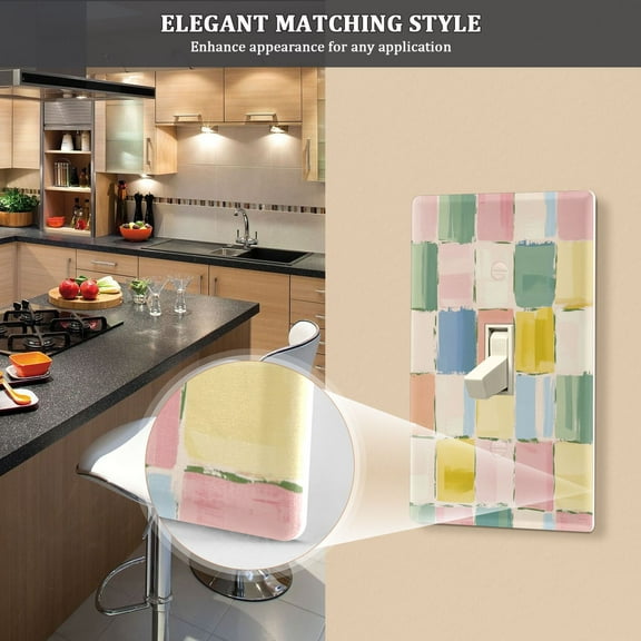 New Flame-Retardant Switch Plate Cover，DIY Wall Plate Decor with Screws，Colorful Checkered